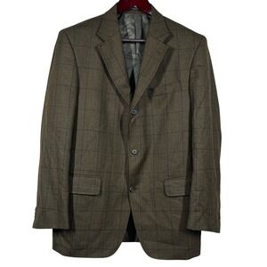 J Press Wool Sport Coat 44R Brown Windowpane Check Single Breasted Blazer